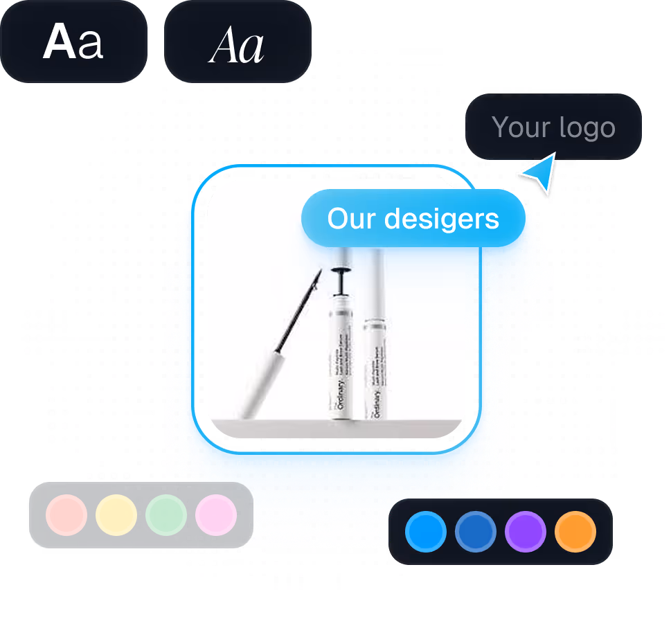 Private label product design with custom branding, colors and logo for ecommerce brands